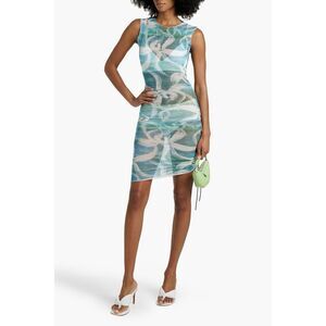 LOUISA BALLOU Asymmetric ruched printed stretch-tulle dress M $460